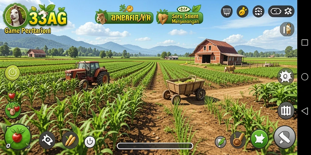 Tampilan gameplay 33AG yang menampilkan aktivitas pertanian yang interaktif.
