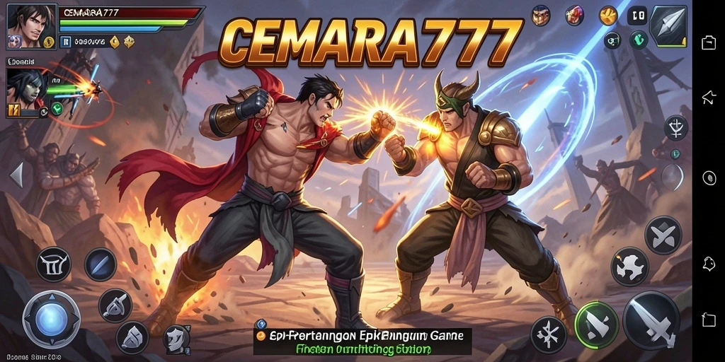 Tampilan gameplay seru dalam CEMARA777 dengan aksi pertarungan yang dinamis.