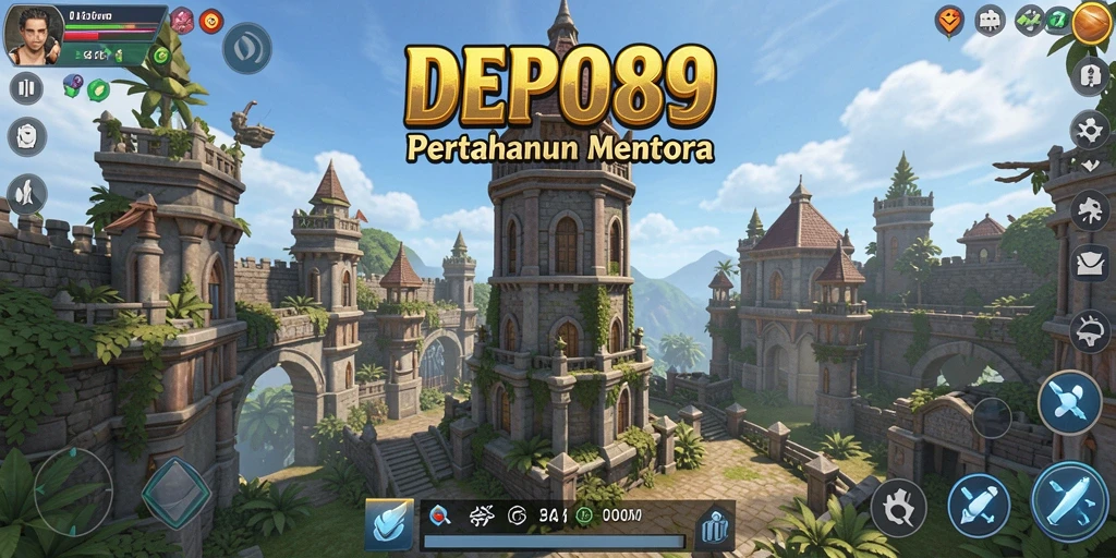 Screenshot DEPO89 menunjukkan serangan menara melawan gelombang musuh.
