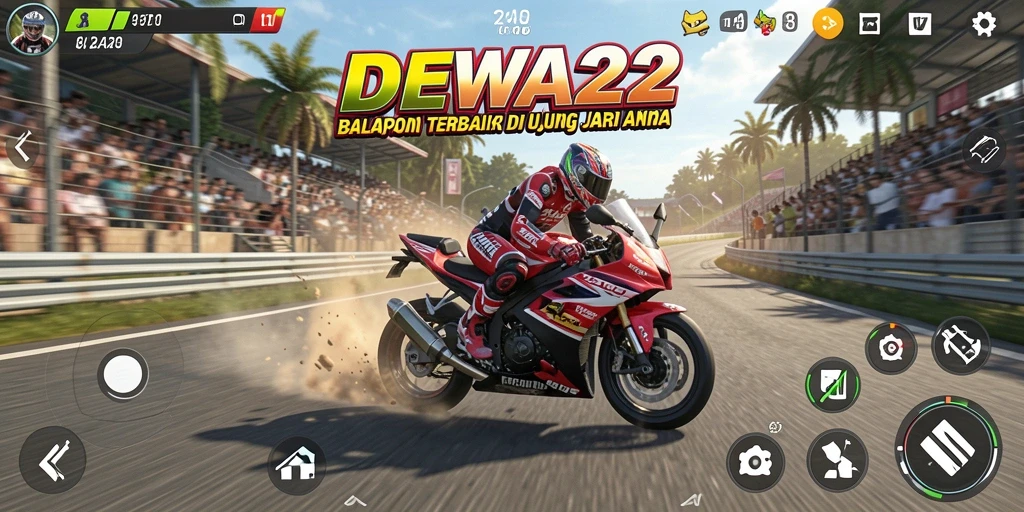 Screenshot DEWA22 menunjukkan momen balapan yang mendebarkan di trek.
