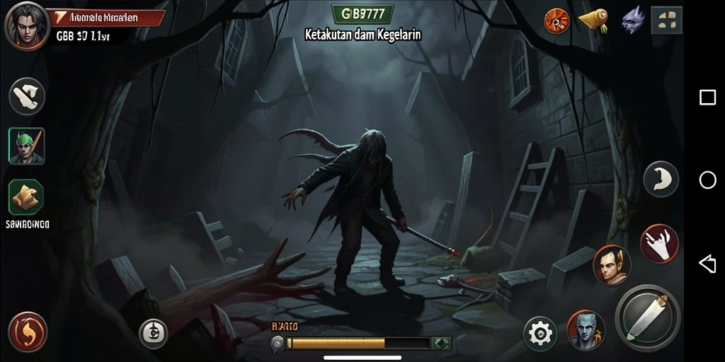 Tangkapan layar <strong>GB777</strong> menampilkan momen menegangkan saat menjelajahi tempat angker.