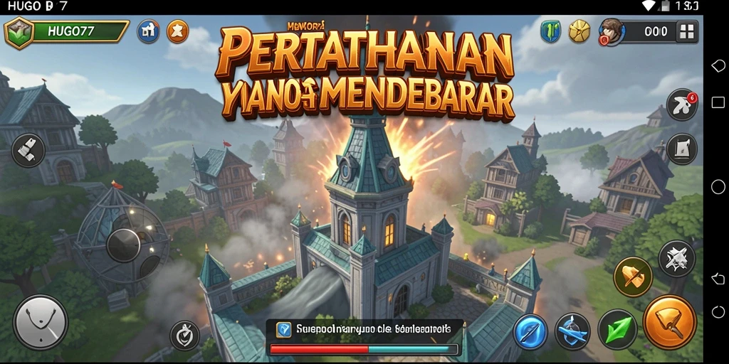 Gameplay HUGO77 menampilkan aksi menara pertahanan yang seru dan penuh strategi.