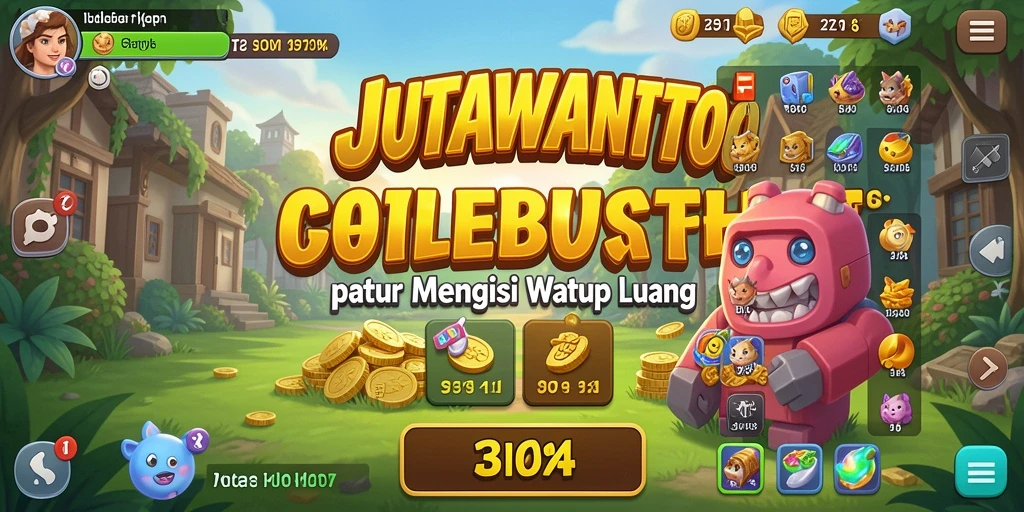 Tampilan gameplay JUTAWANTOTO yang menarik dengan berbagai karakter dan item.