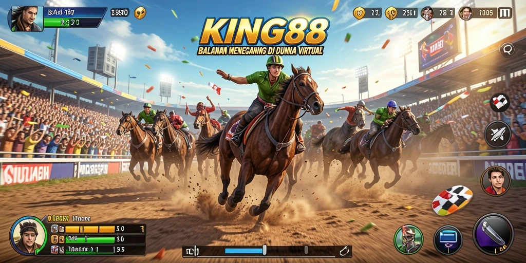 Tampilan gameplay KING88 dengan mobil balap di lintasan yang menegangkan.