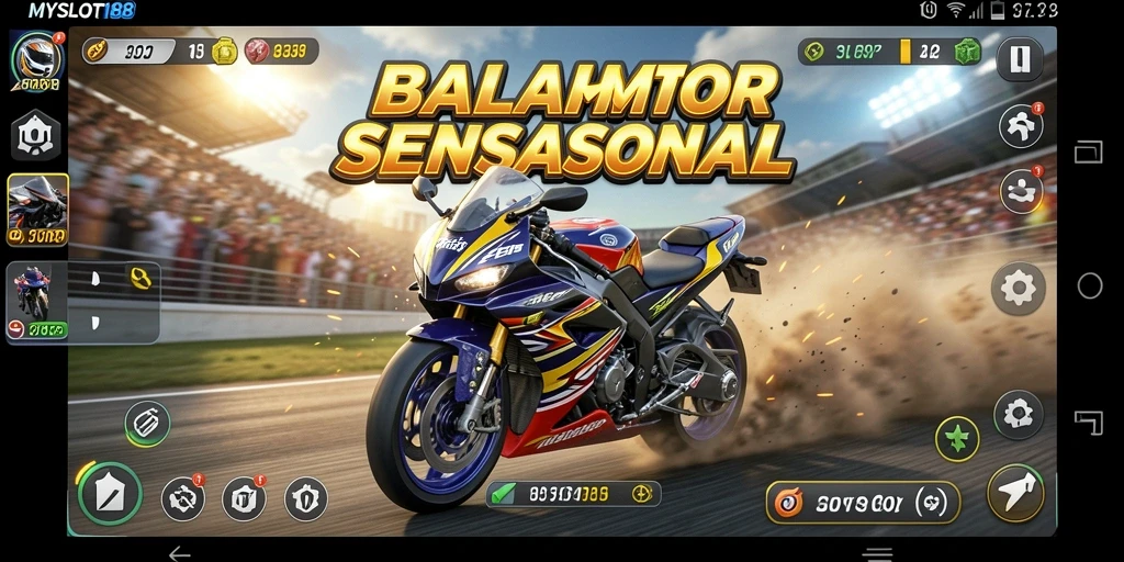 Gameplay seru MYSLOT188 dengan balapan motor yang cepat.