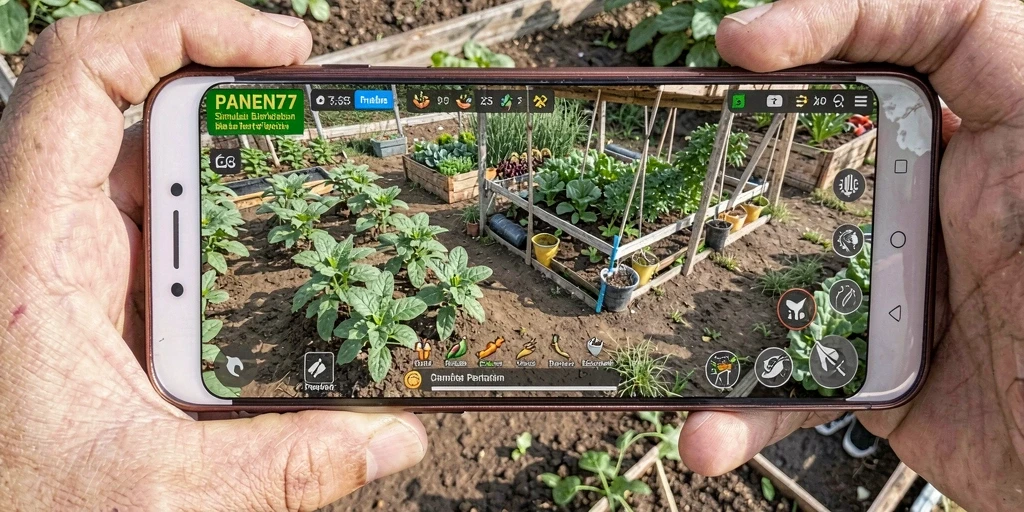 Screenshot gameplay menunjukkan aktivitas berkebun seru di PANEN77.