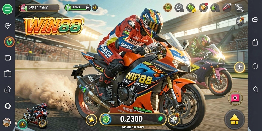 Tampilan gameplay balap motor yang seru dan mendebarkan di WIN88.